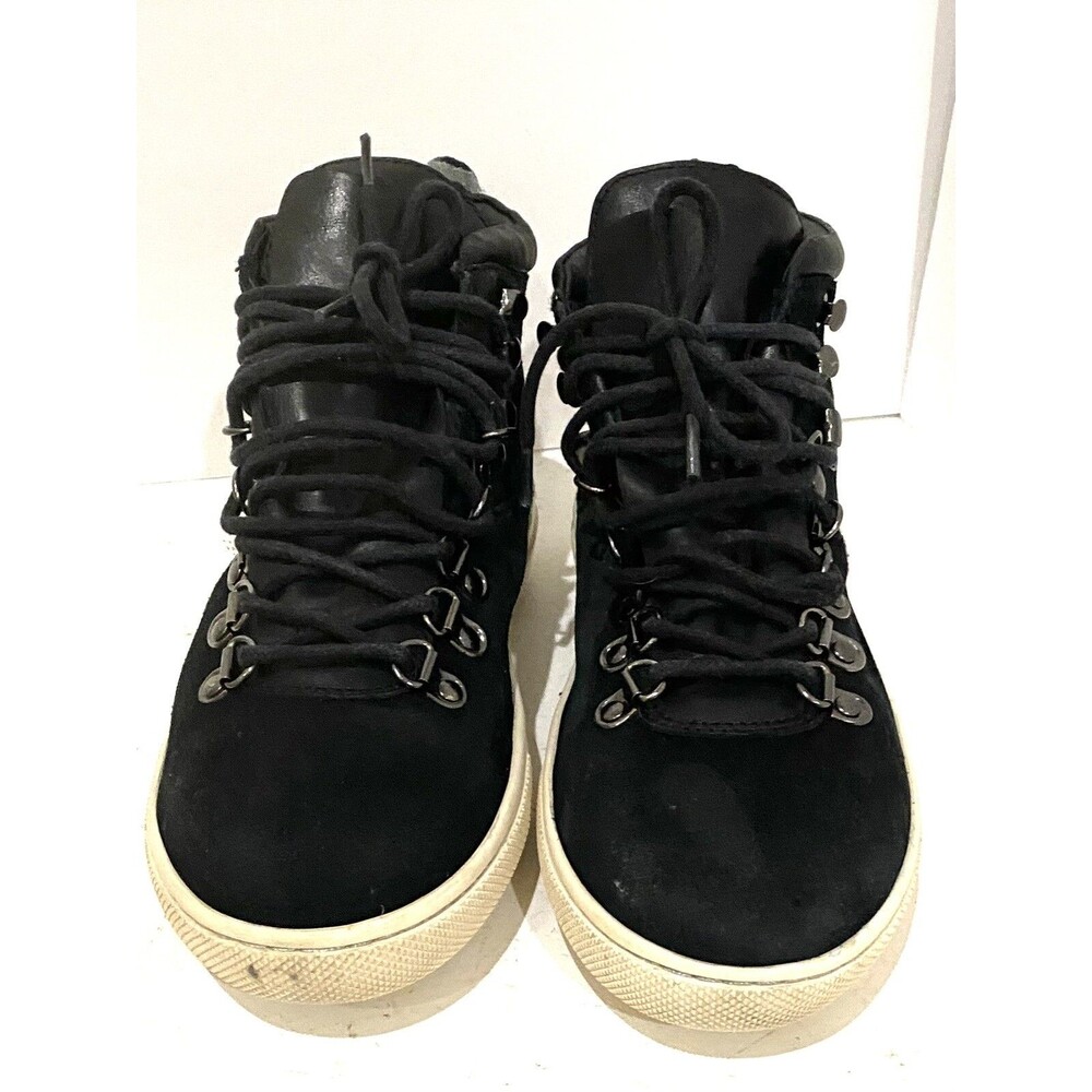 J Slides Black Platform Sneakers Womens 6 Leather Suede Crisscross Lace Up Shoes
